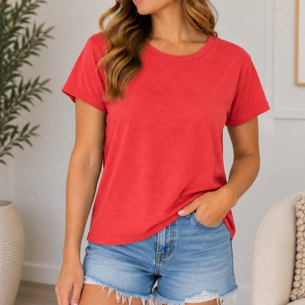 Eileen Fisher Coral Red Cotton T-Shirt – Size L